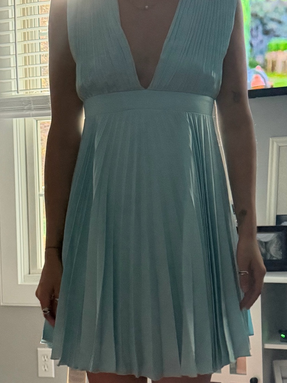 Abercrombie Pleated V-Neck Dress in blue